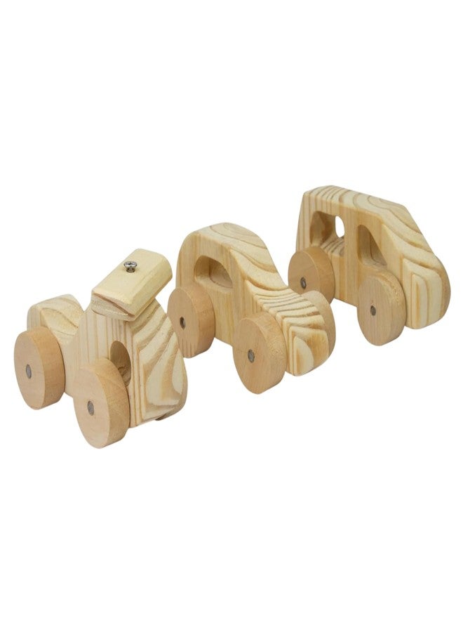 Keebori Wooden Organic Toy Car Push Vehicle 25 mm Thick Natural Handcrafted Toy for Toddlers, Montessori Inspired Safe, Smooth & Durable Wooden Toys Eco-Friendly Baby Toys (Combo) - Image 1